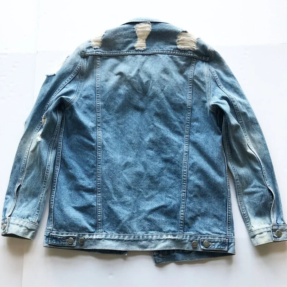 LOVERS + FRIENDS James Distressed Denim Jacket Womens Medium Ripped Casual